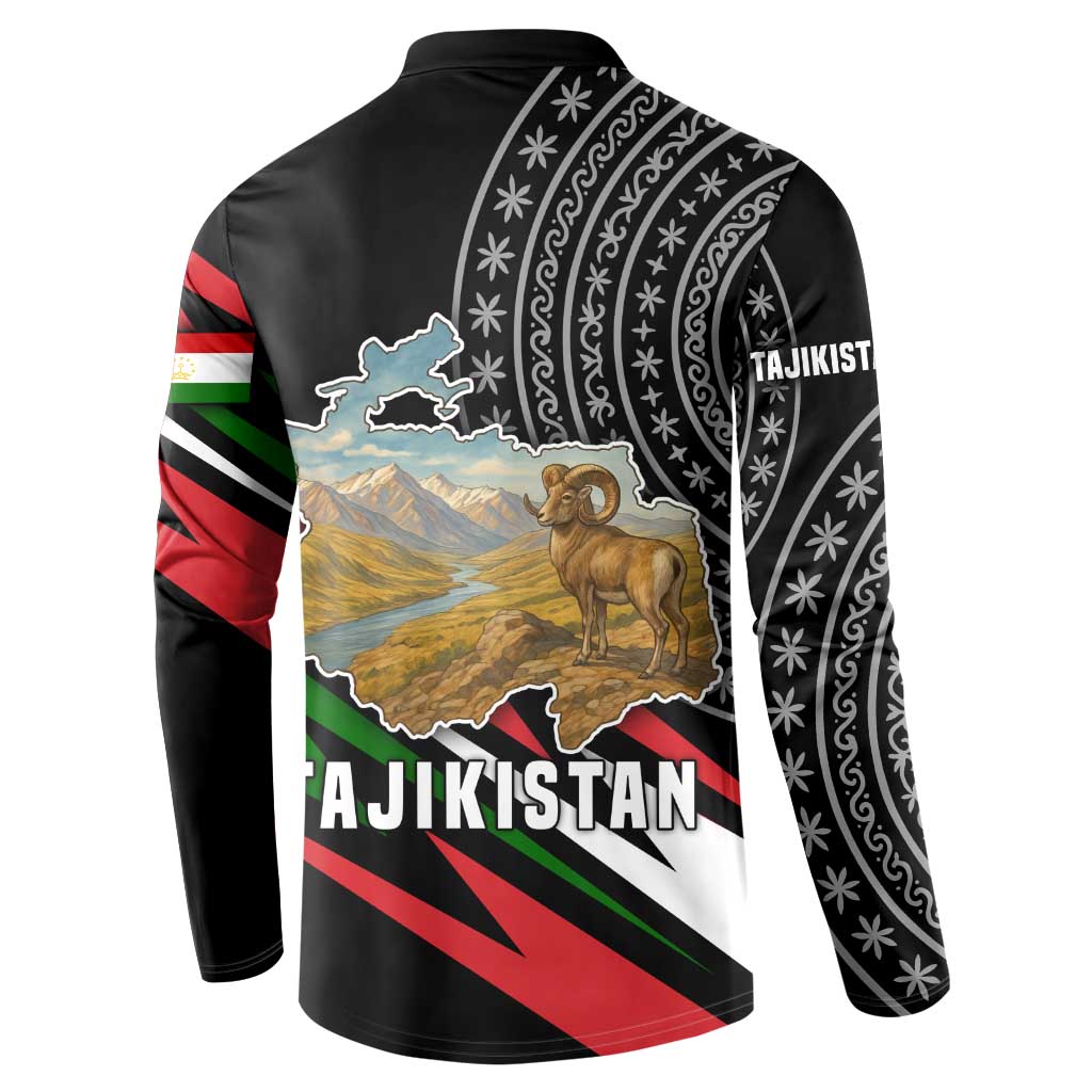 Tajikistan Marco Polo Sheep Button Sweatshirt with Black Red Green Tribal Flag Pattern