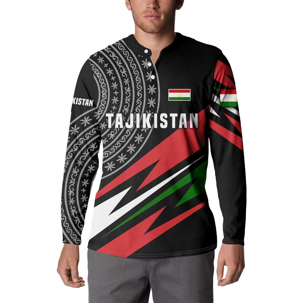 Tajikistan Marco Polo Sheep Button Sweatshirt with Black Red Green Tribal Flag Pattern