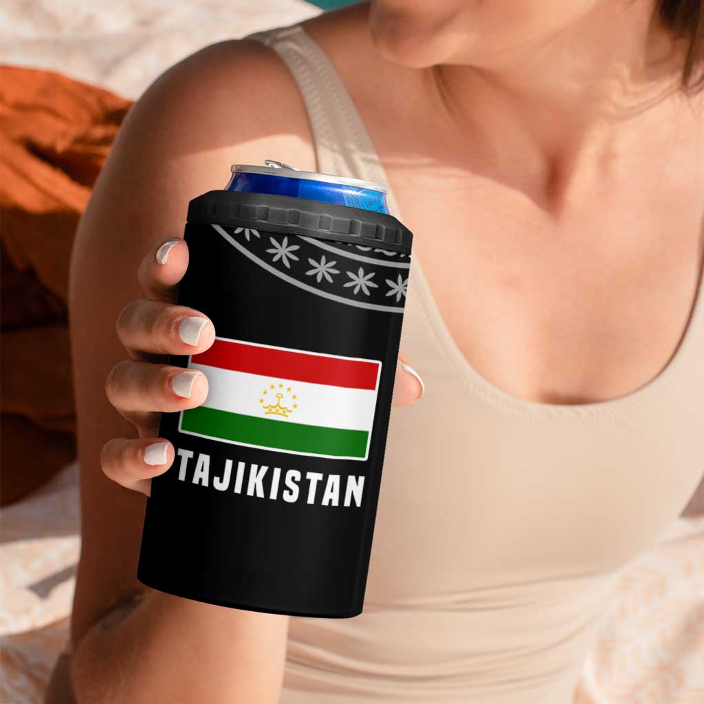 Tajikistan Marco Polo Sheep 4 in 1 Can Cooler Tumbler with Black Red Green Tribal Flag Pattern