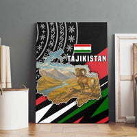 Tajikistan Marco Polo Sheep Canvas Wall Art with Black Red Green Tribal Flag Pattern