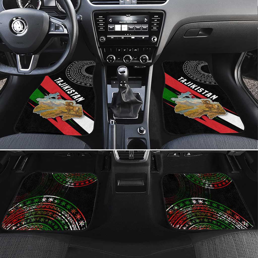 Tajikistan Marco Polo Sheep Car Mats with Black Red Green Tribal Flag Pattern