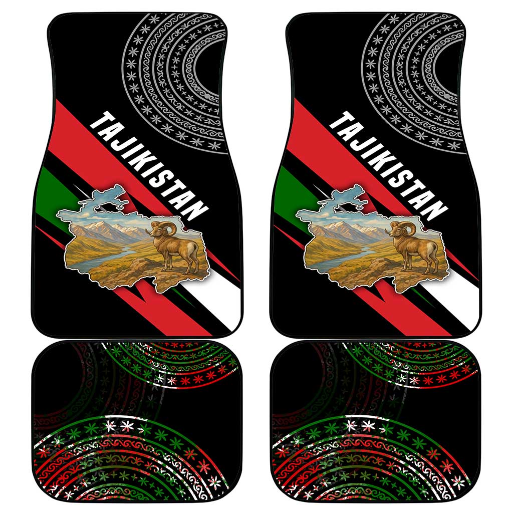Tajikistan Marco Polo Sheep Car Mats with Black Red Green Tribal Flag Pattern