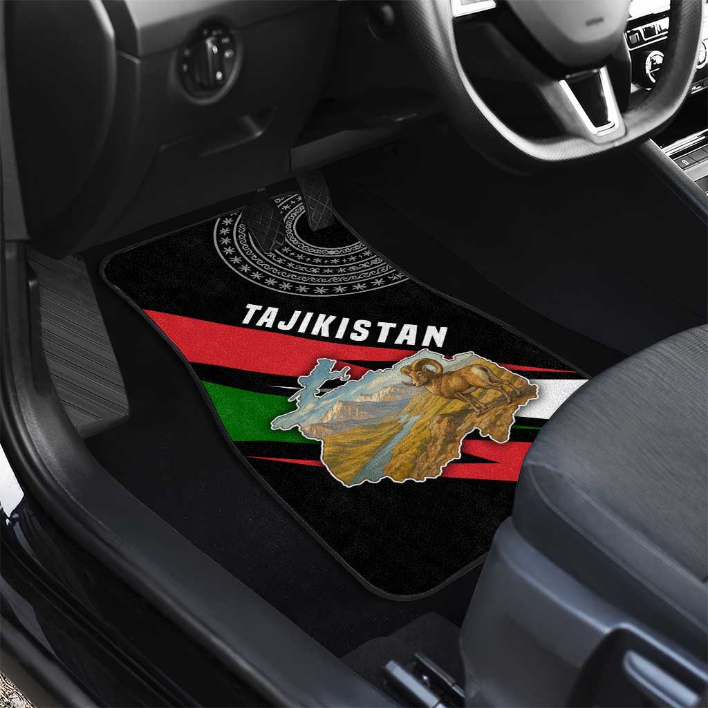 Tajikistan Marco Polo Sheep Car Mats with Black Red Green Tribal Flag Pattern