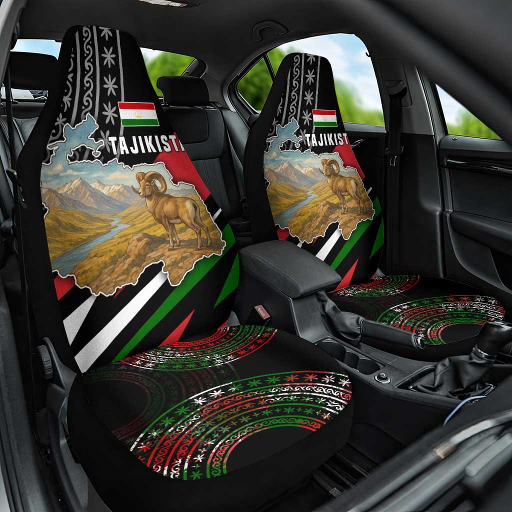 Tajikistan Marco Polo Sheep Car Seat Cover with Black Red Green Tribal Flag Pattern