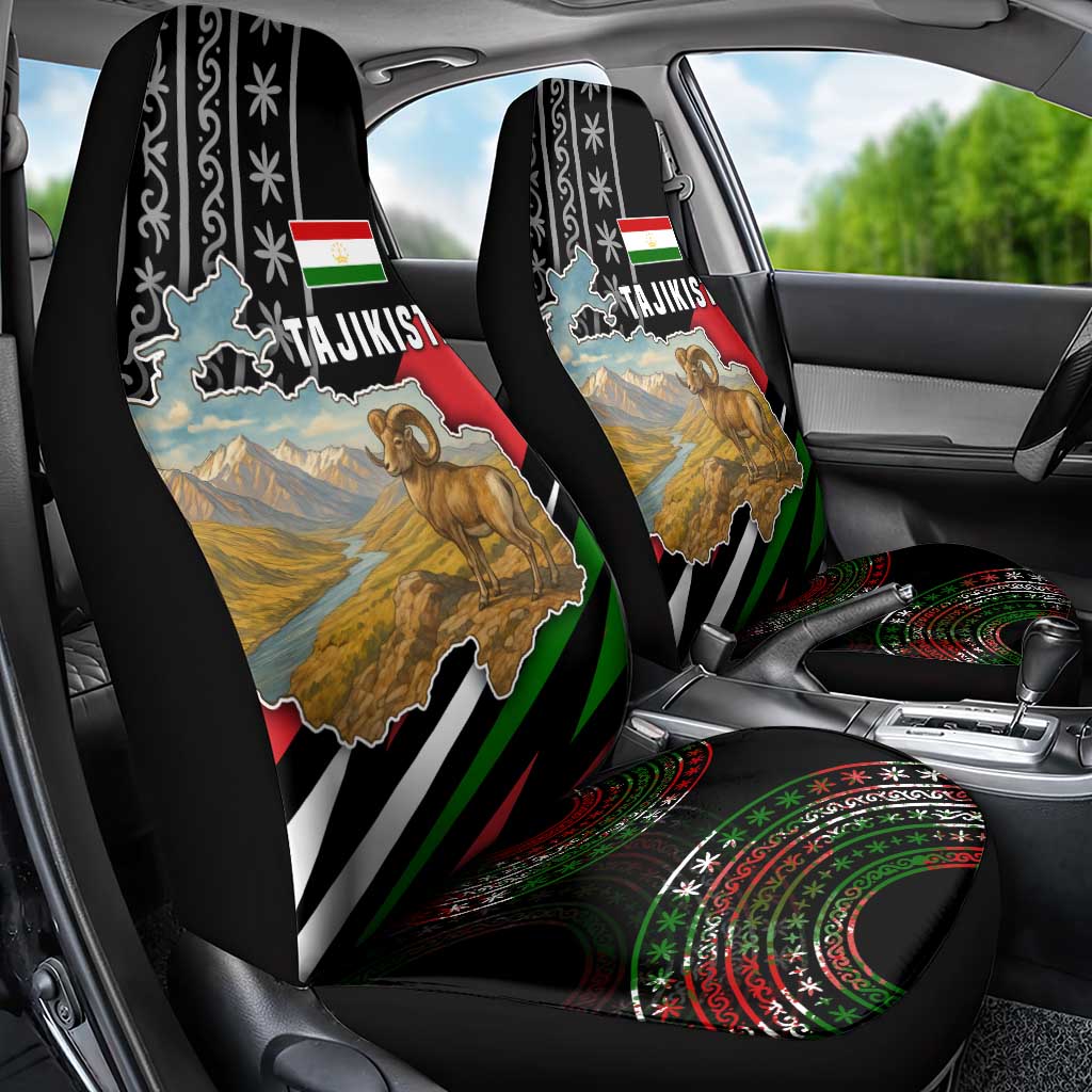Tajikistan Marco Polo Sheep Car Seat Cover with Black Red Green Tribal Flag Pattern