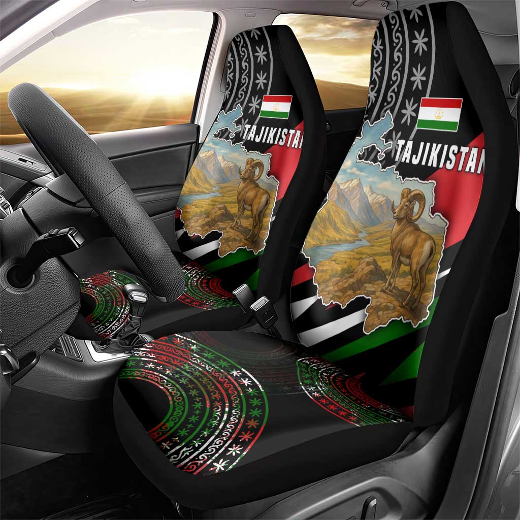 Tajikistan Marco Polo Sheep Car Seat Cover with Black Red Green Tribal Flag Pattern