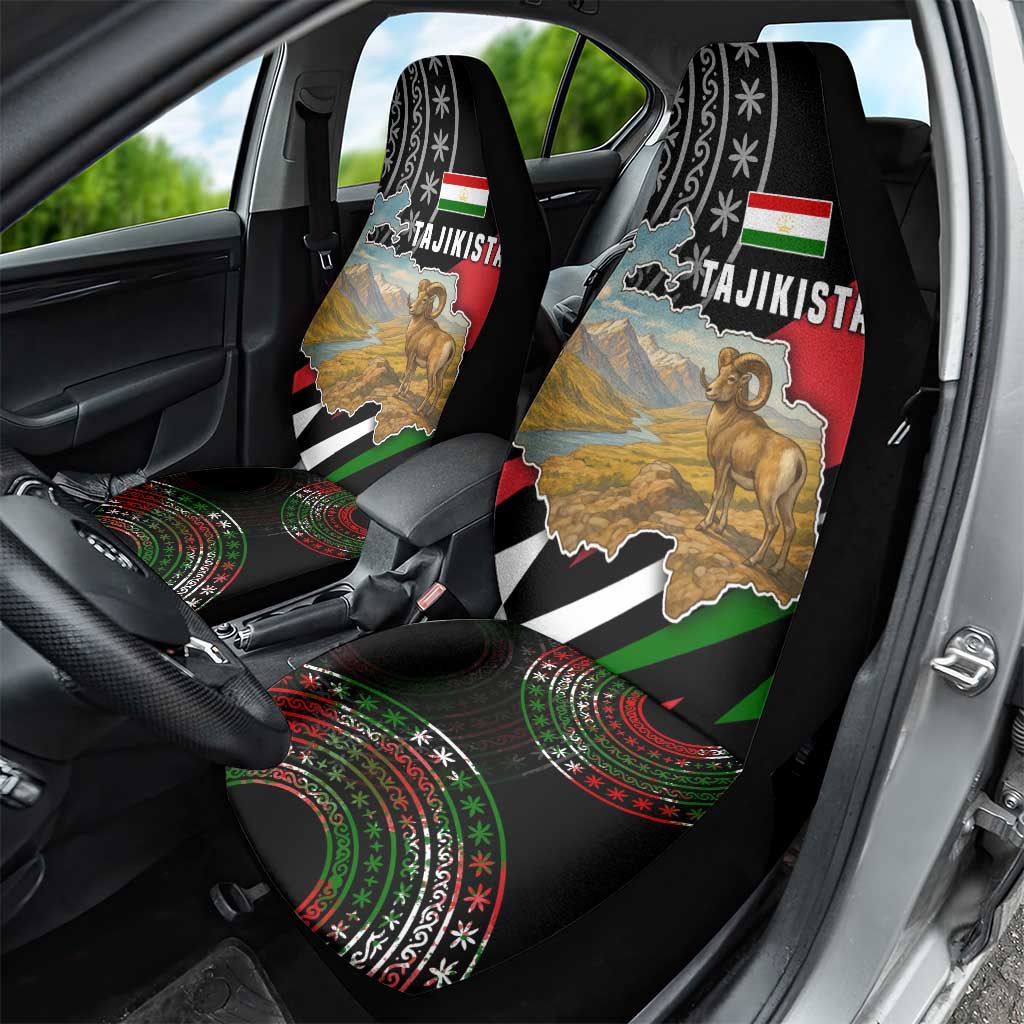 Tajikistan Marco Polo Sheep Car Seat Cover with Black Red Green Tribal Flag Pattern