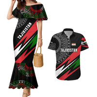 Tajikistan Marco Polo Sheep Couples Matching Mermaid Dress and Hawaiian Shirt with Black Red Green Tribal Flag Pattern