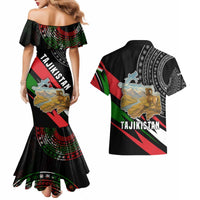Tajikistan Marco Polo Sheep Couples Matching Mermaid Dress and Hawaiian Shirt with Black Red Green Tribal Flag Pattern