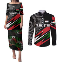 Tajikistan Marco Polo Sheep Couples Matching Puletasi and Long Sleeve Button Shirt with Black Red Green Tribal Flag Pattern