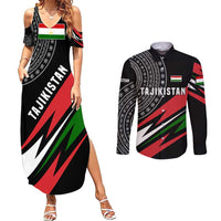 Tajikistan Marco Polo Sheep Couples Matching Summer Maxi Dress and Long Sleeve Button Shirt with Black Red Green Tribal Flag Pattern