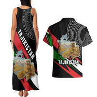 Tajikistan Marco Polo Sheep Couples Matching Tank Maxi Dress and Hawaiian Shirt with Black Red Green Tribal Flag Pattern