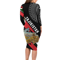 Tajikistan Marco Polo Sheep Family Matching Long Sleeve Bodycon Dress and Hawaiian Shirt with Black Red Green Tribal Flag Pattern