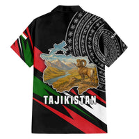 Tajikistan Marco Polo Sheep Family Matching Off The Shoulder Long Sleeve Dress and Hawaiian Shirt with Black Red Green Tribal Flag Pattern