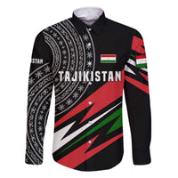 Tajikistan Marco Polo Sheep Family Matching Off The Shoulder Long Sleeve Dress and Hawaiian Shirt with Black Red Green Tribal Flag Pattern