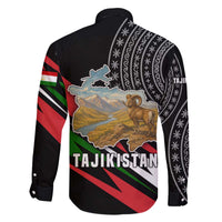 Tajikistan Marco Polo Sheep Family Matching Off The Shoulder Long Sleeve Dress and Hawaiian Shirt with Black Red Green Tribal Flag Pattern