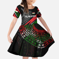 Tajikistan Marco Polo Sheep Family Matching Off Shoulder Maxi Dress and Hawaiian Shirt with Black Red Green Tribal Flag Pattern