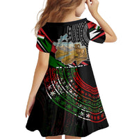 Tajikistan Marco Polo Sheep Family Matching Off Shoulder Maxi Dress and Hawaiian Shirt with Black Red Green Tribal Flag Pattern