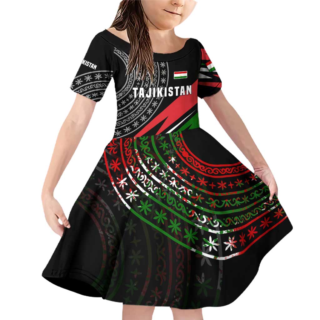 Tajikistan Marco Polo Sheep Family Matching Off Shoulder Short Dress and Hawaiian Shirt with Black Red Green Tribal Flag Pattern