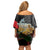 Tajikistan Marco Polo Sheep Family Matching Off Shoulder Short Dress and Hawaiian Shirt with Black Red Green Tribal Flag Pattern