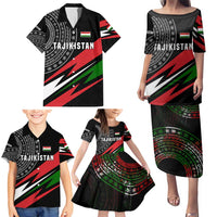 Tajikistan Marco Polo Sheep Family Matching Puletasi and Hawaiian Shirt with Black Red Green Tribal Flag Pattern