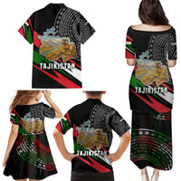 Tajikistan Marco Polo Sheep Family Matching Puletasi and Hawaiian Shirt with Black Red Green Tribal Flag Pattern