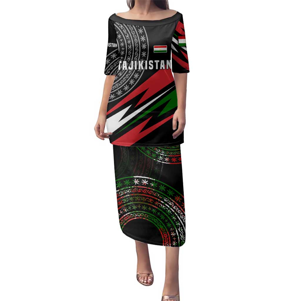 Tajikistan Marco Polo Sheep Family Matching Puletasi and Hawaiian Shirt with Black Red Green Tribal Flag Pattern