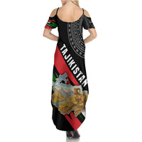 Tajikistan Marco Polo Sheep Family Matching Summer Maxi Dress and Hawaiian Shirt with Black Red Green Tribal Flag Pattern