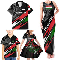 Tajikistan Marco Polo Sheep Family Matching Tank Maxi Dress and Hawaiian Shirt with Black Red Green Tribal Flag Pattern