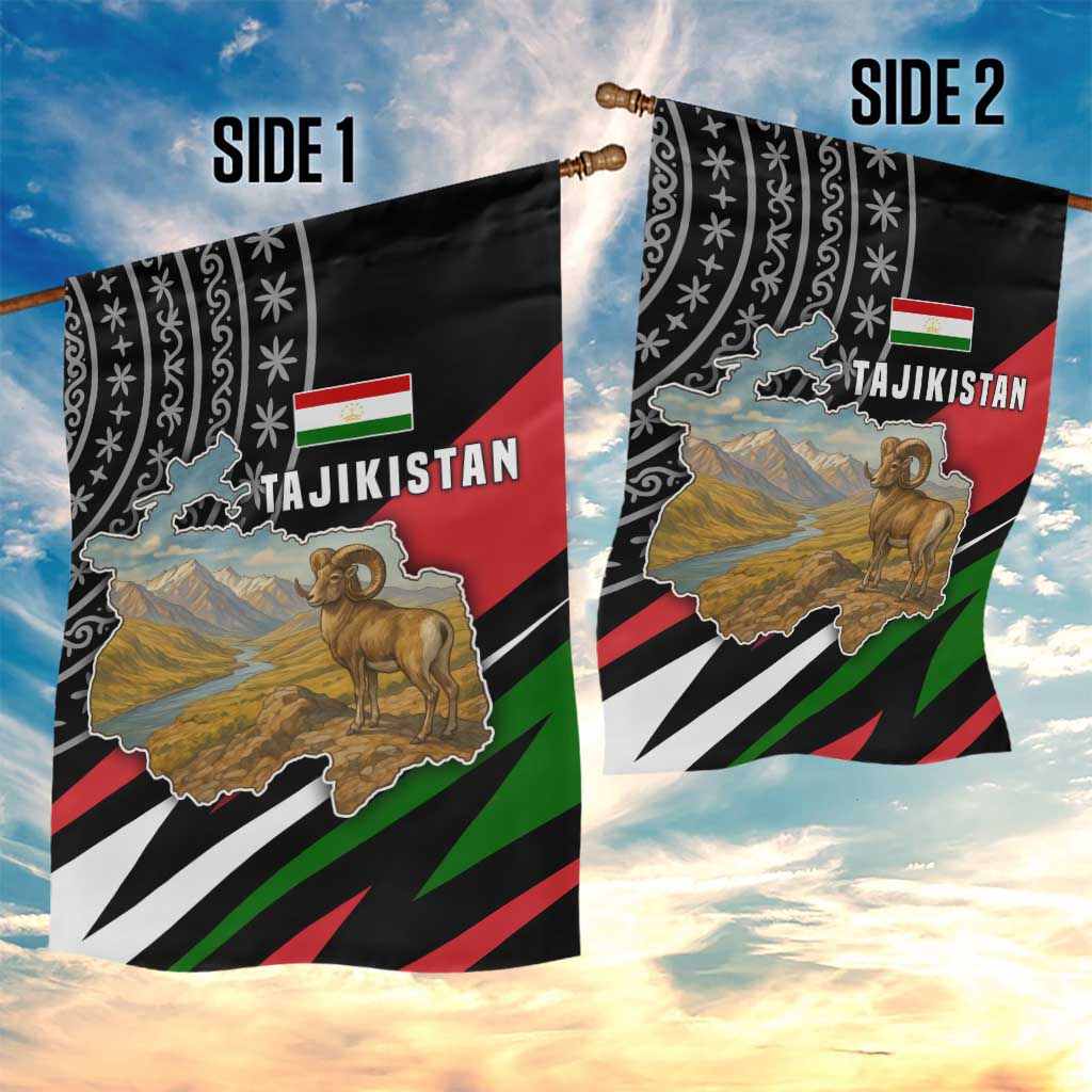 Tajikistan Marco Polo Sheep Garden Flag with Black Red Green Tribal Flag Pattern
