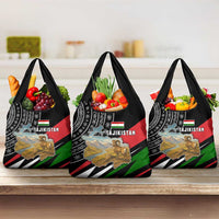 Tajikistan Marco Polo Sheep Grocery Bag with Black Red Green Tribal Flag Pattern