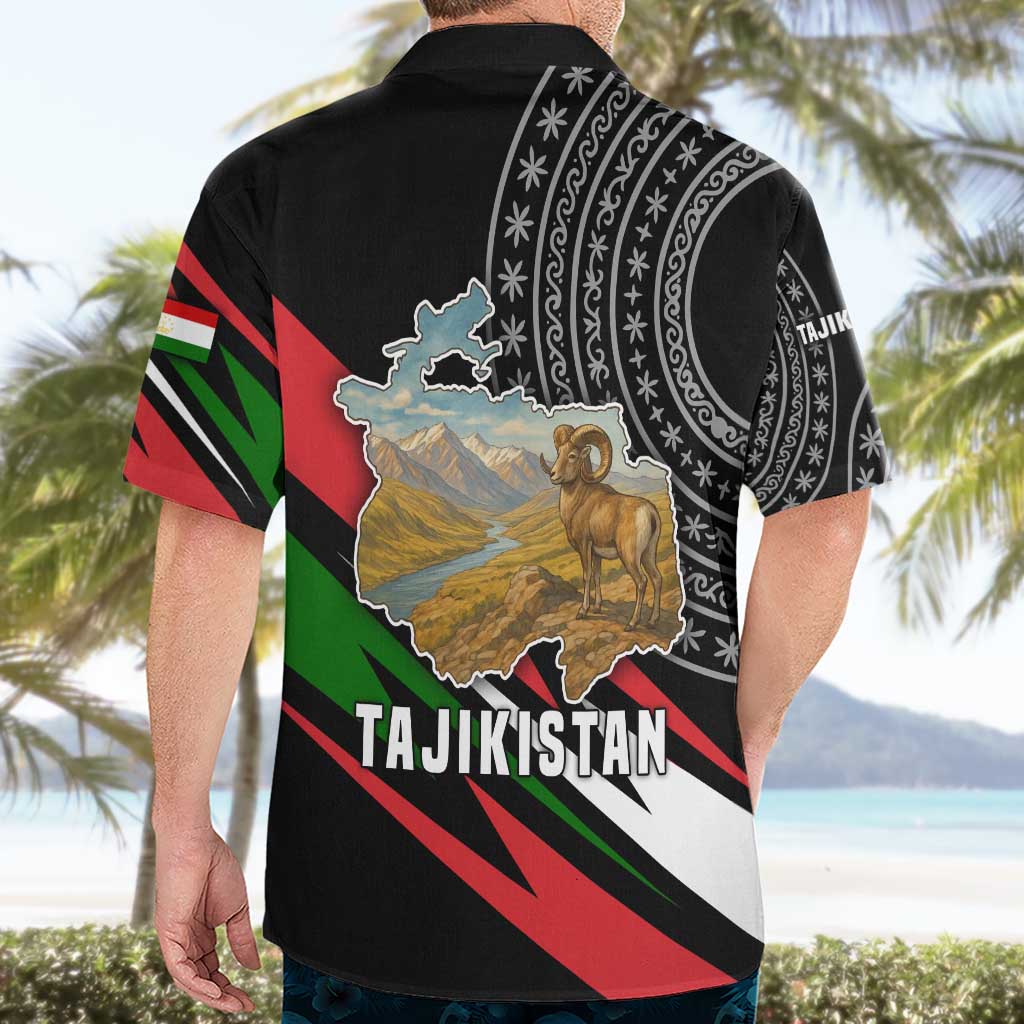 Tajikistan Marco Polo Sheep Hawaiian Shirt with Black Red Green Tribal Flag Pattern