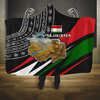 Tajikistan Marco Polo Sheep Hooded Blanket with Black Red Green Tribal Flag Pattern
