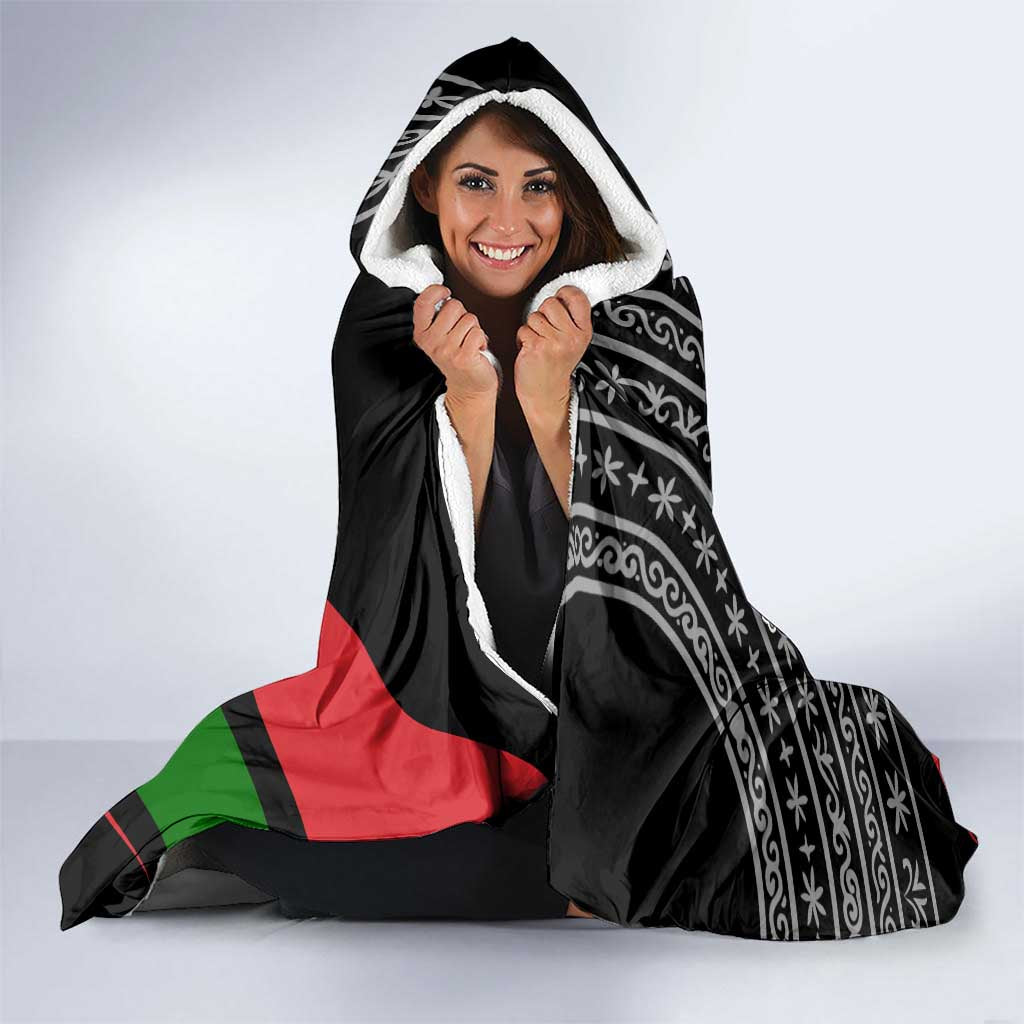 Tajikistan Marco Polo Sheep Hooded Blanket with Black Red Green Tribal Flag Pattern