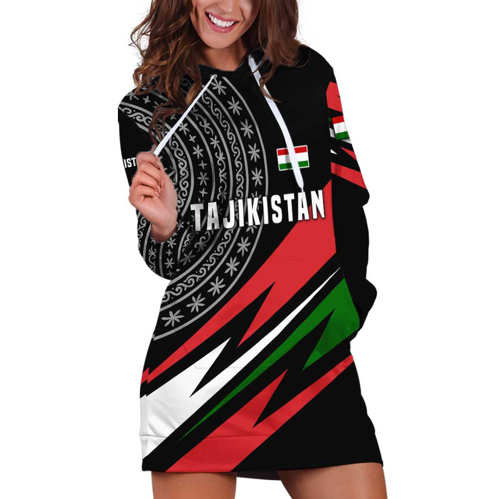 Tajikistan Marco Polo Sheep Hoodie Dress with Black Red Green Tribal Flag Pattern