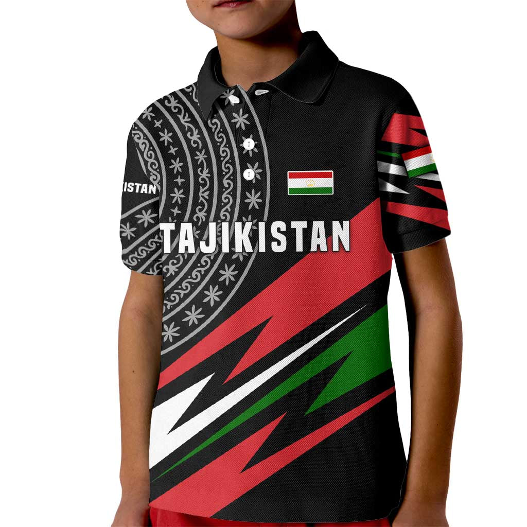 Tajikistan Marco Polo Sheep Kid Polo Shirt with Black Red Green Tribal Flag Pattern