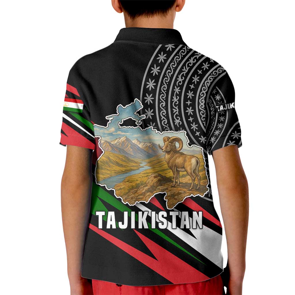 Tajikistan Marco Polo Sheep Kid Polo Shirt with Black Red Green Tribal Flag Pattern