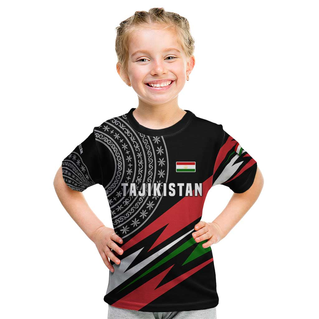 Tajikistan Marco Polo Sheep Kid T Shirt with Black Red Green Tribal Flag Pattern