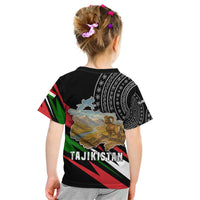 Tajikistan Marco Polo Sheep Kid T Shirt with Black Red Green Tribal Flag Pattern