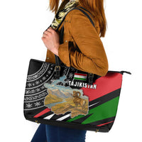 Tajikistan Marco Polo Sheep Leather Tote Bag with Black Red Green Tribal Flag Pattern