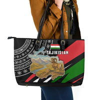 Tajikistan Marco Polo Sheep Leather Tote Bag with Black Red Green Tribal Flag Pattern
