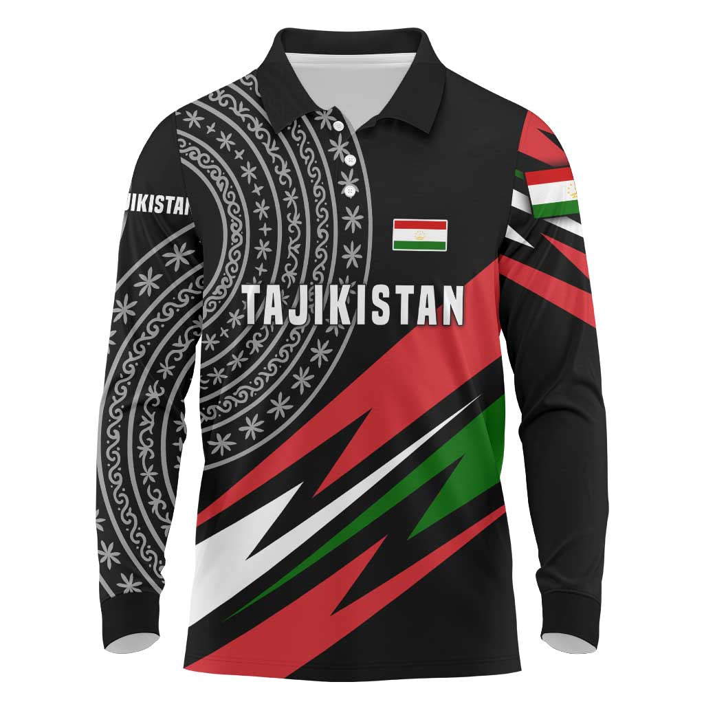 Tajikistan Marco Polo Sheep Long Sleeve Polo Shirt with Black Red Green Tribal Flag Pattern