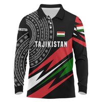 Tajikistan Marco Polo Sheep Long Sleeve Polo Shirt with Black Red Green Tribal Flag Pattern