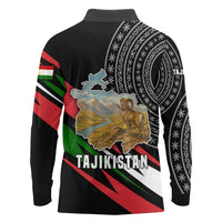 Tajikistan Marco Polo Sheep Long Sleeve Polo Shirt with Black Red Green Tribal Flag Pattern