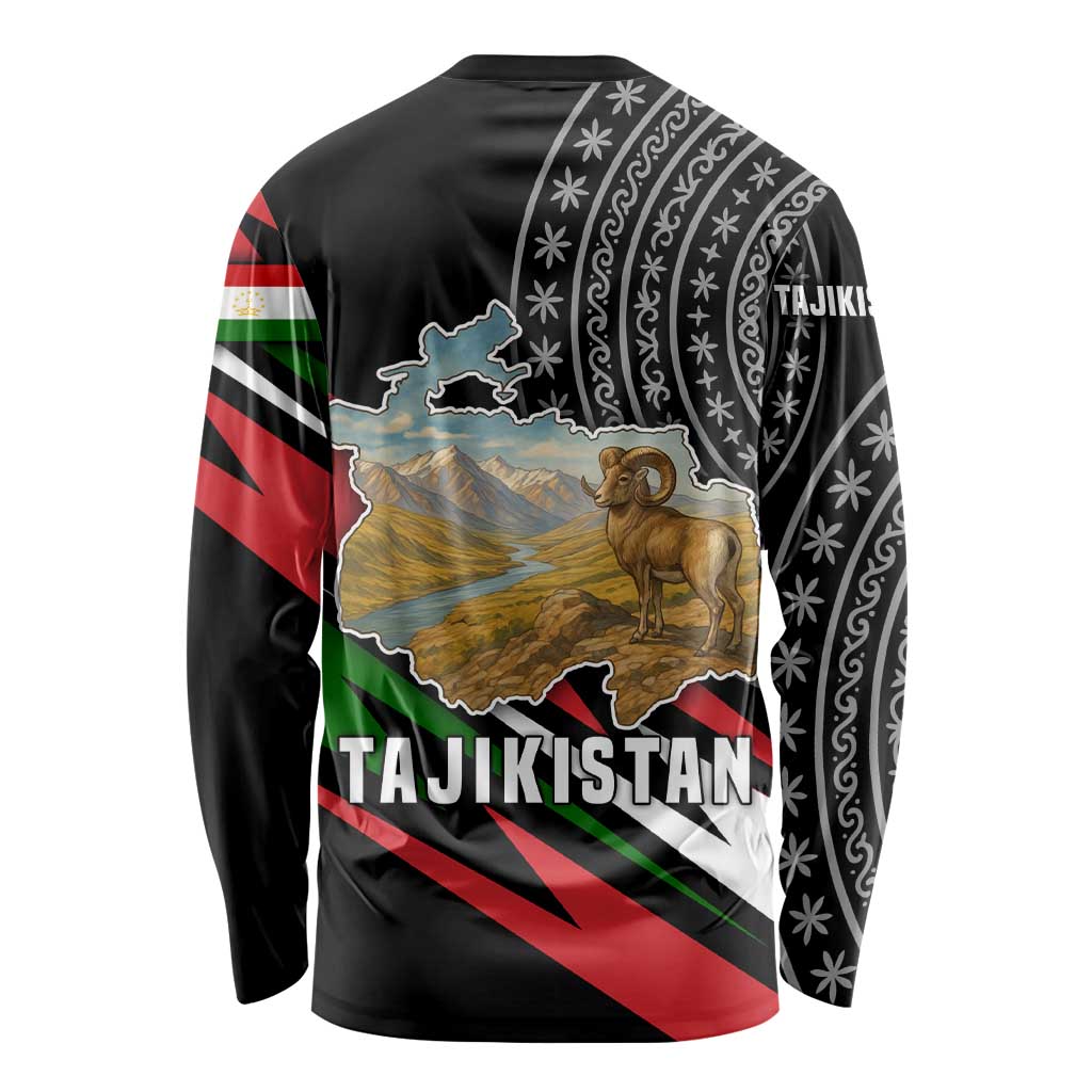 Tajikistan Marco Polo Sheep Long Sleeve Shirt with Black Red Green Tribal Flag Pattern