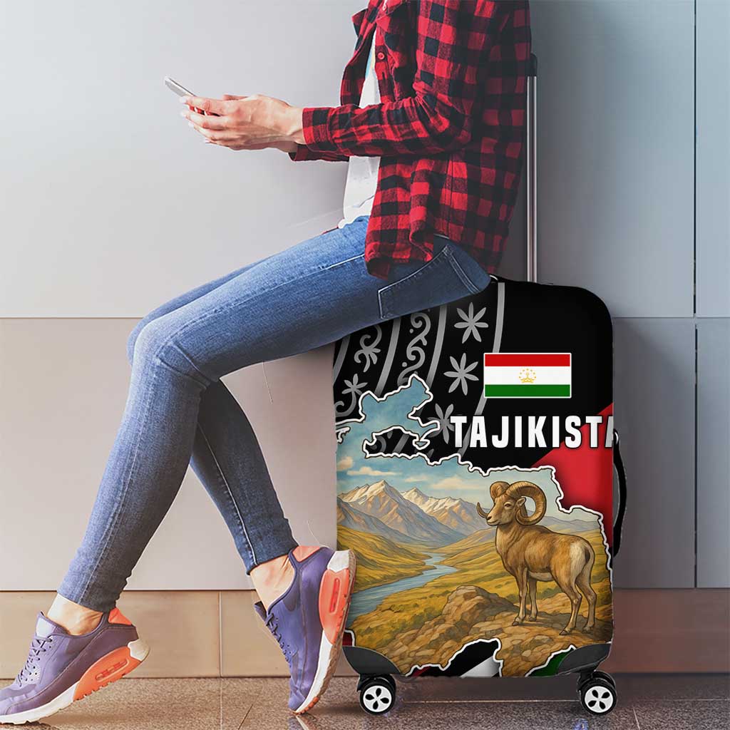 Tajikistan Marco Polo Sheep Luggage Cover with Black Red Green Tribal Flag Pattern