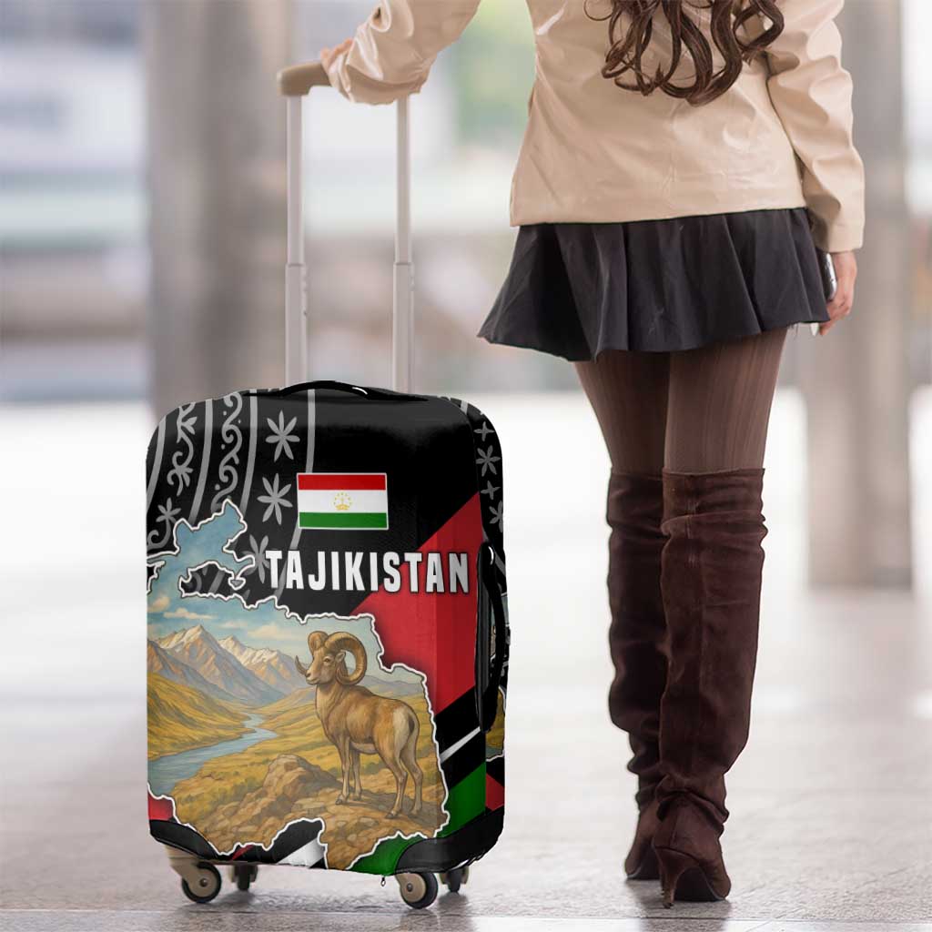 Tajikistan Marco Polo Sheep Luggage Cover with Black Red Green Tribal Flag Pattern