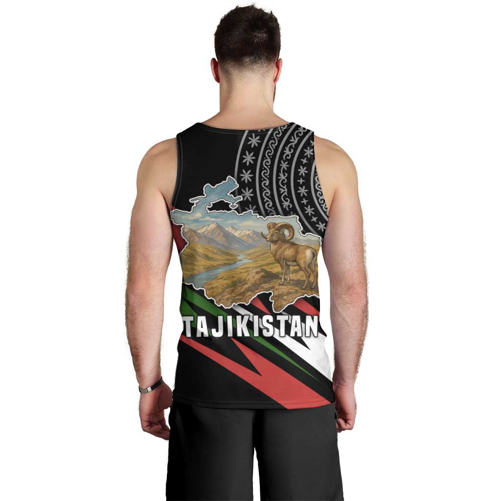Tajikistan Marco Polo Sheep Men Tank Top with Black Red Green Tribal Flag Pattern
