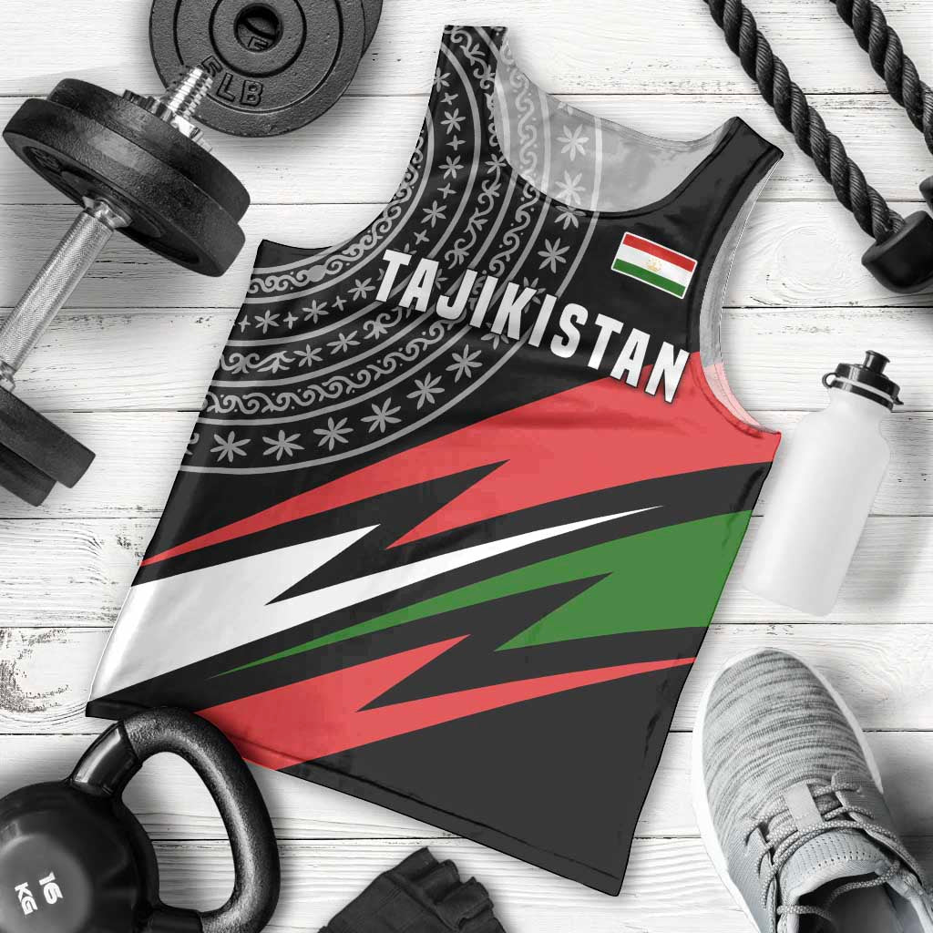 Tajikistan Marco Polo Sheep Men Tank Top with Black Red Green Tribal Flag Pattern