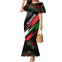 Tajikistan Marco Polo Sheep Mermaid Dress with Black Red Green Tribal Flag Pattern